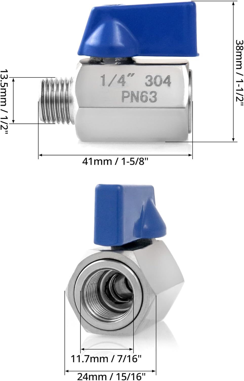 QWORK Mini Ball Valve, 10 Pack 1/4" NPT Thread Female and Male 304 Stainless Steel Shut-Off Valves