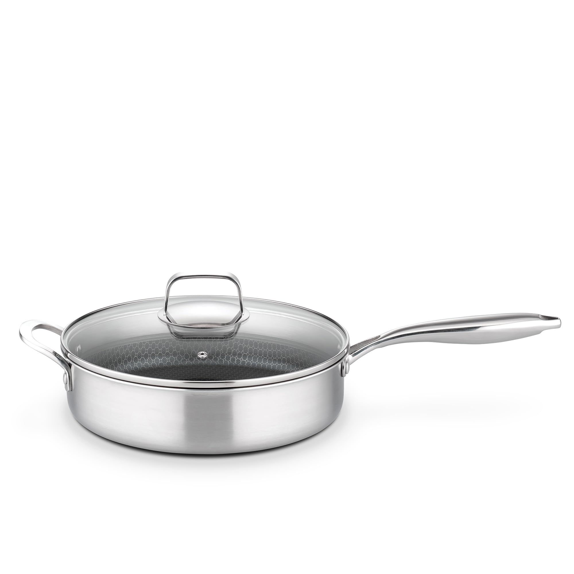 GSW Schmorpfanne Inoxxa Black, Hohe Pfanne mit Glasdeckel & Gegengriff, Edelstahlpfanne, Wabenpfanne mit kratzfester Antihaftbeschichtung, Bratpfanne Induktion, 28 cm