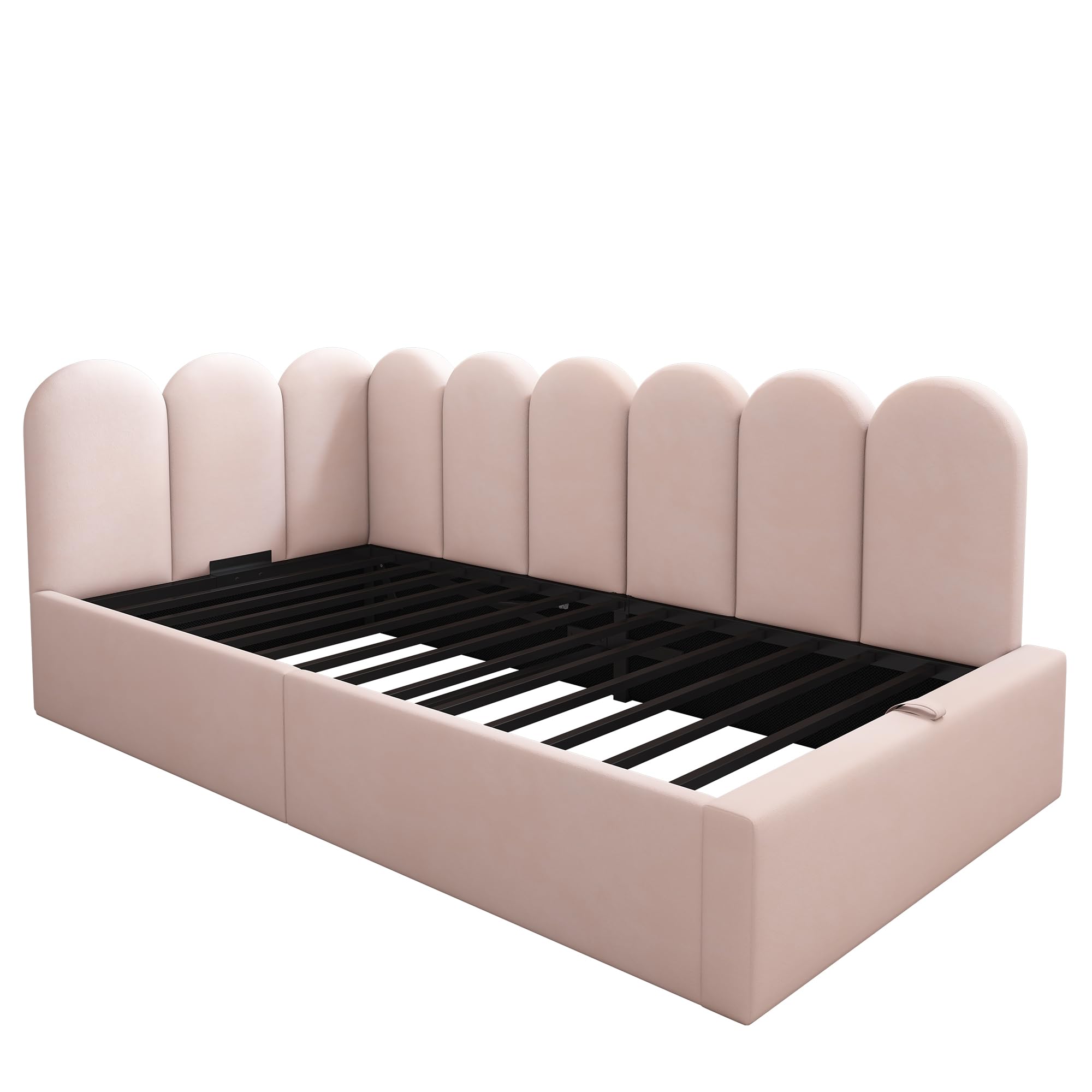 Divano letto, 90 x 200 cm, imbottito, con spazio portaoggetti nel bagagliaio, lettino per bambini, con rete a doghe in metallo, tessuto velluto, senza materasso (rosa, 90 x 200 cm)