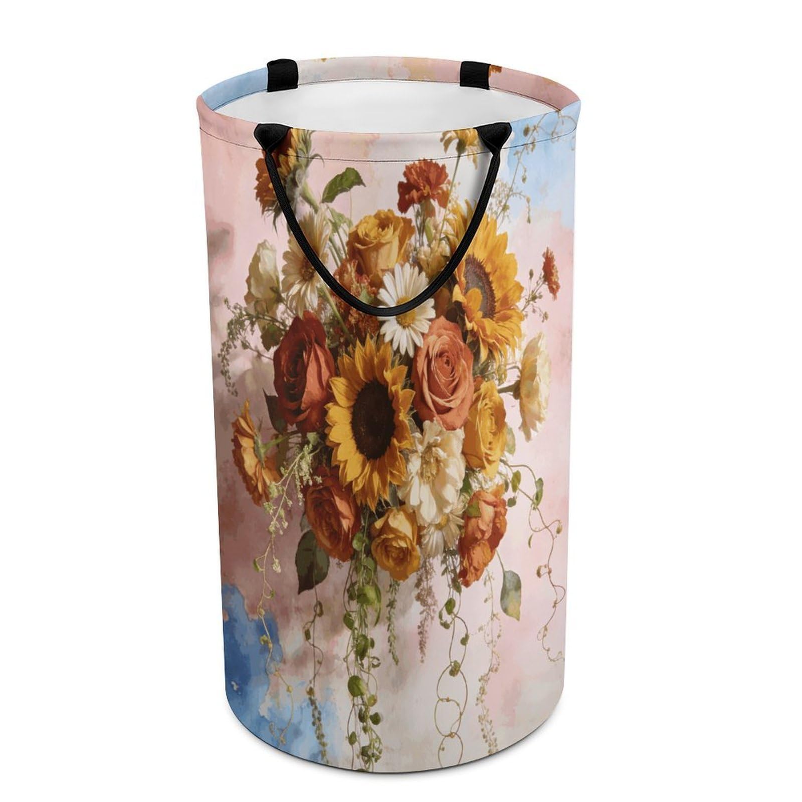 Boho Floral Laundry Hamper 86L Waterproof Collapsible Clothes Basket with Double Handles Freestanding Foldable Laundry Basket Large Clothes Hamper for Bathroom