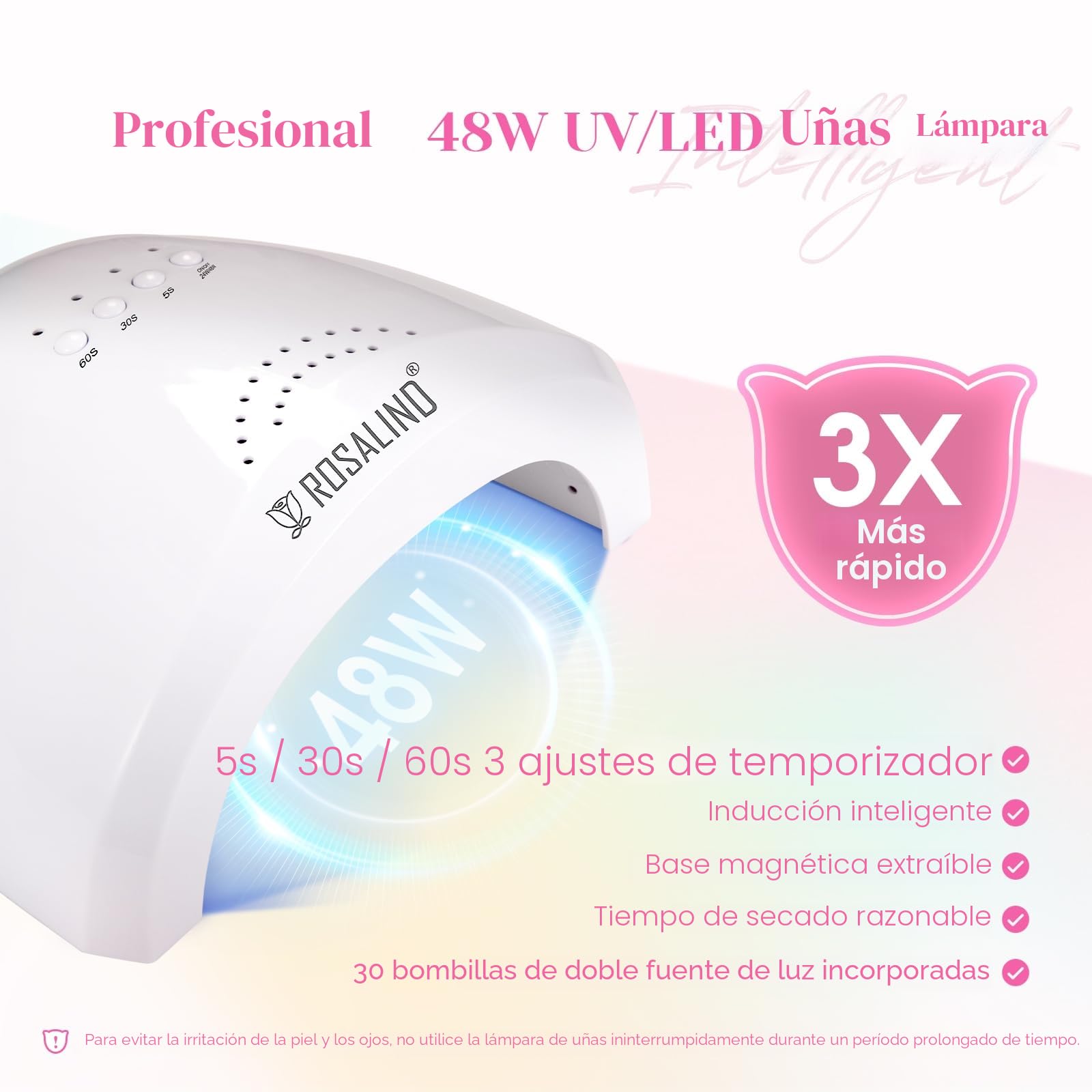 ROSALIND Uñas Semipermanentes Kit Completo Lámpara 48W, 44+4 Piezas Kit Uñas Semipermanentes Rosa Verde Rojo Azul Morado Gris Pintauñas Gel Manicura Regalo