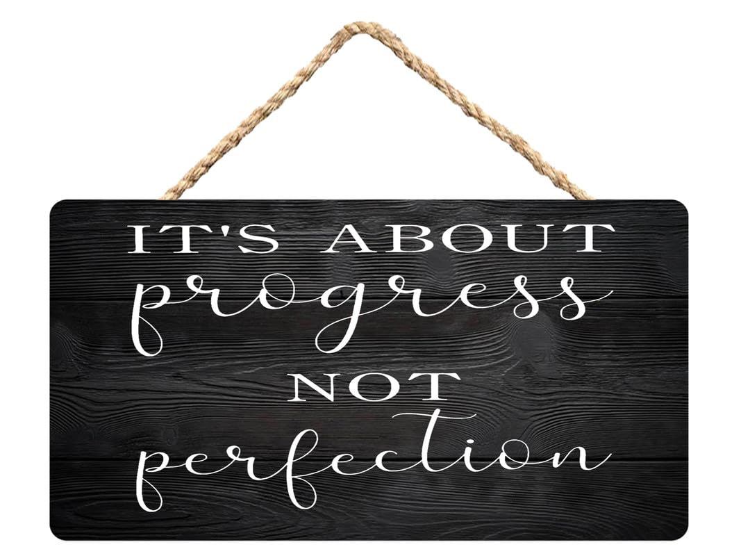It's About Progress Not Perfection Wooden Wall Art 12X6 Inch - Home Office & Bedroom Decor, Motivational Growth Art