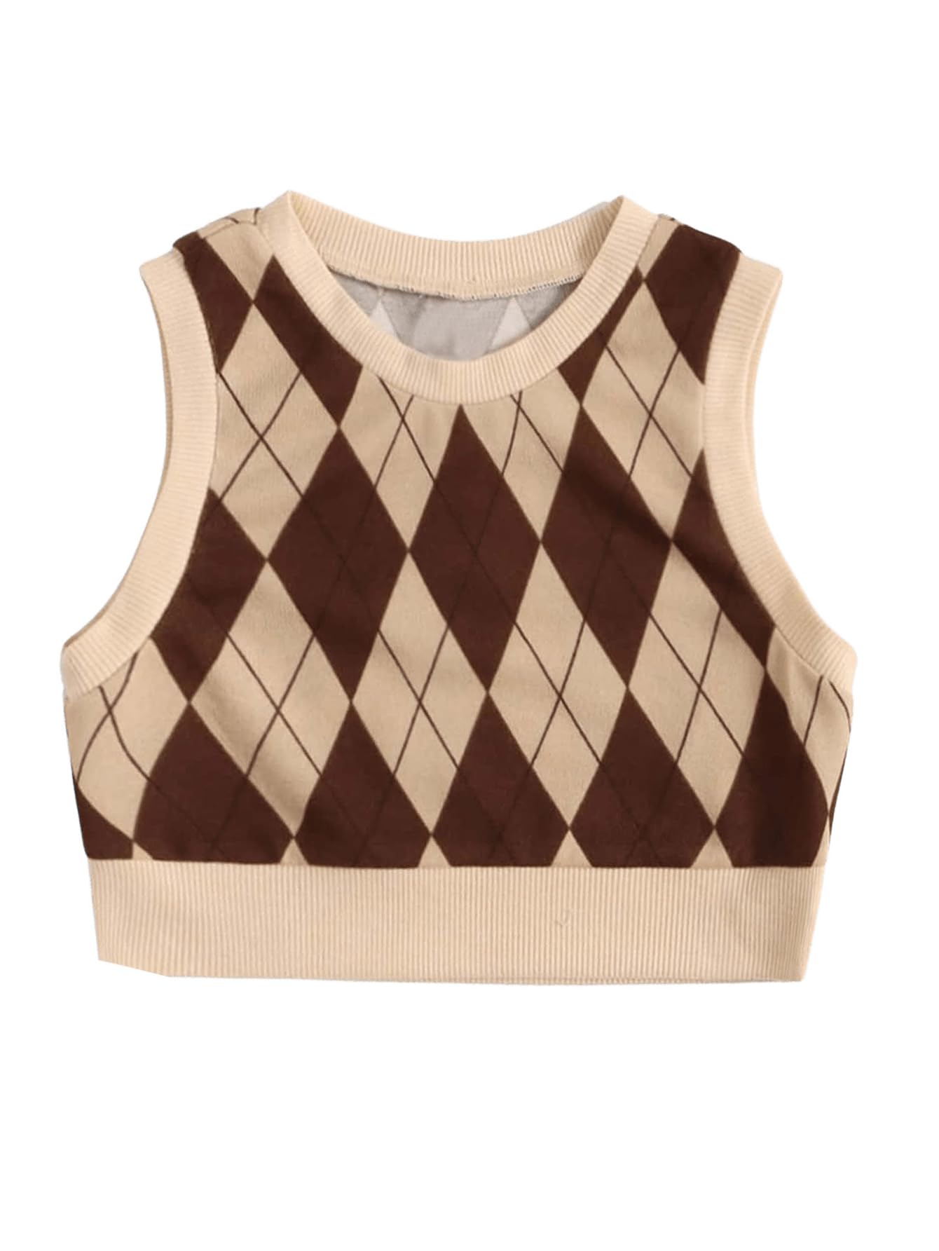 SweatyRocks Girl's Argyle Plaid Sweater Vest Sleeveless Crew Neck Knitted Crop Tank Top Multicolor 11-12Y