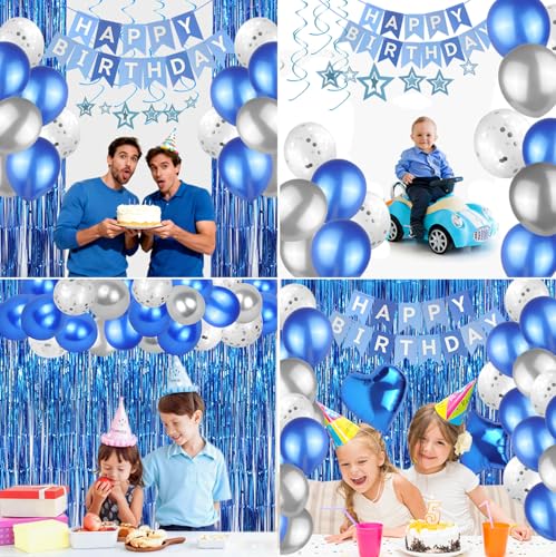 Image of Ecolley Blue Birthday Decorations for Children Boys Him Men Boys Girls Women, Happy Birthday Balloons for Party Decor Birthday Party Supplies