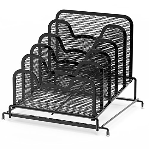 SimpleHouseware Desk 5 Sections Step File Sorter Organizer, Black