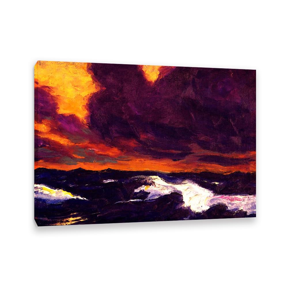 RXNHGJDS Emil Nolde Seascape Canvas Wall Art The Sea B Expressionist Abstract Ocean Poster Emil Nolde Artwork Wall Decor for Living Room Bedroom Office Home Decor85x60cm(33x24in) Frame