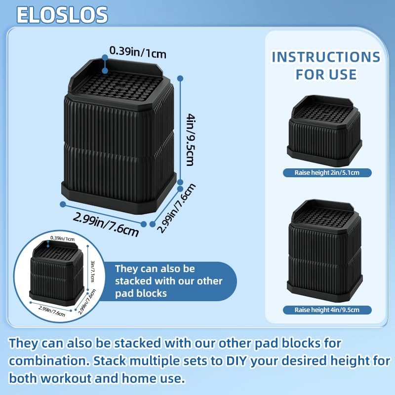 4 Pack Stackable Treadmill Incline Riser Blocks, Height Lift for Leveling & Uphill Training, Heavy Duty Support up to 4000 lbs, for Gym and Home Use