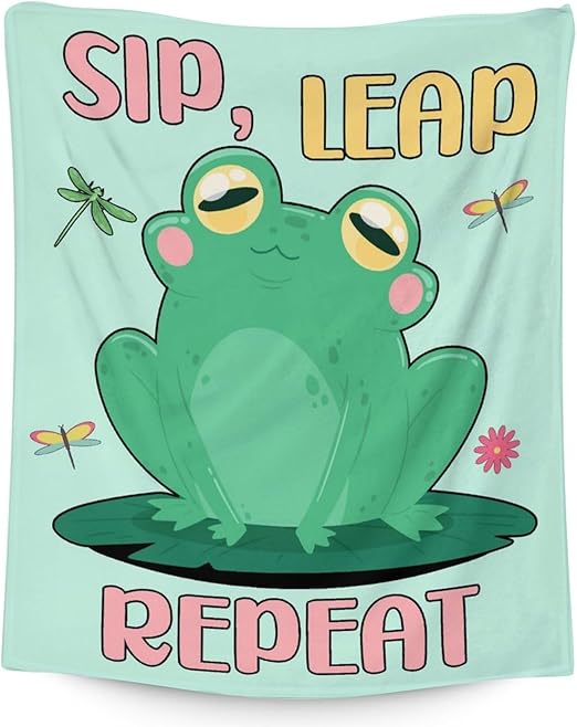 Mercuryelf Frog Throw Blanket - Soft, Fuzzy & Warm - 50x60 Inches Flannel Blankets for Living Room, Sofa - Light Green Funny Throws Gift for Teens