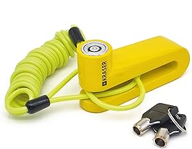 KRASER KR707Y Bloccadisco per Moto, Giallo ø7mm Più Deterrente, Serratura Anti-trapano, Sicurezza Compatta Facile da Trasportare, Lucchetto Antifurto Moto, Scooter, Bicicletta Elettrica, Monopattino