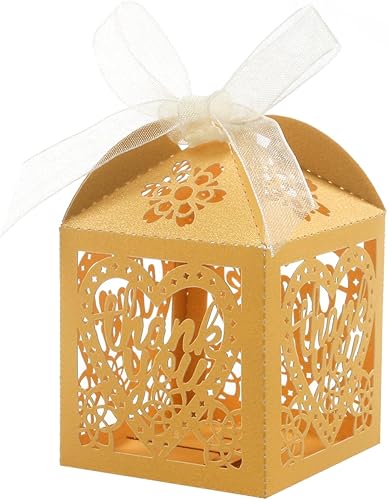 Miniatura 37 de COTOPHER Cajas cortadas con láser, 100 cajas de regalo de agradecimiento, cajas de regalo de boda, cajas de dulces de encaje para bodas, despedidas