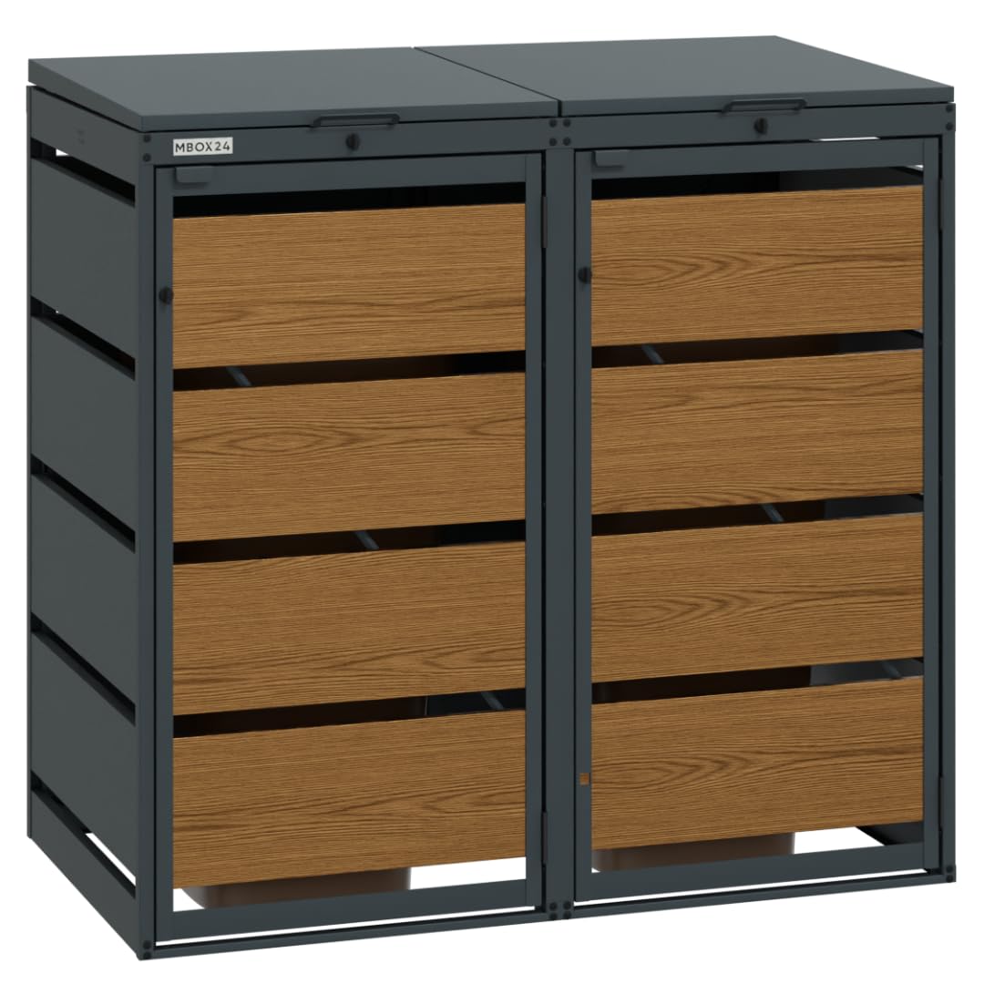 Golden Oak | 2er Mülltonnenbox für Mülltonnen bis 120 Liter | Mülltonnenverkleidung | Mülltonnenhaus | Box für Mülltonnen | Mülltonnenunterstand