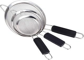 ZESPROKA Stainless Steel Fine Mesh Strainers Set of 3–Large, Medium & Small Sifters with Comfortable & Non Slip Handles – ...