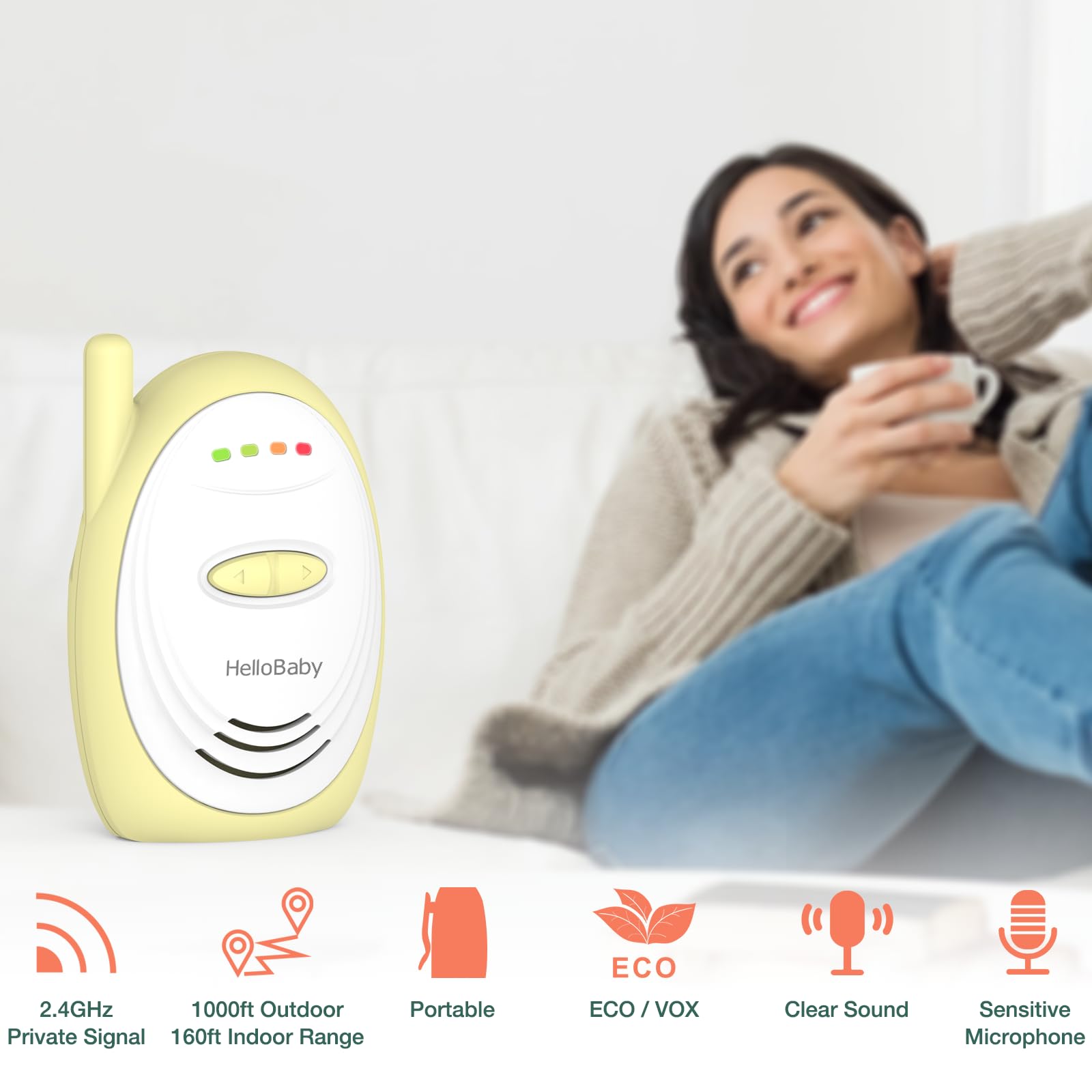 HelloBaby Monitor audio VOX 2,4 GHz 300 m giallo