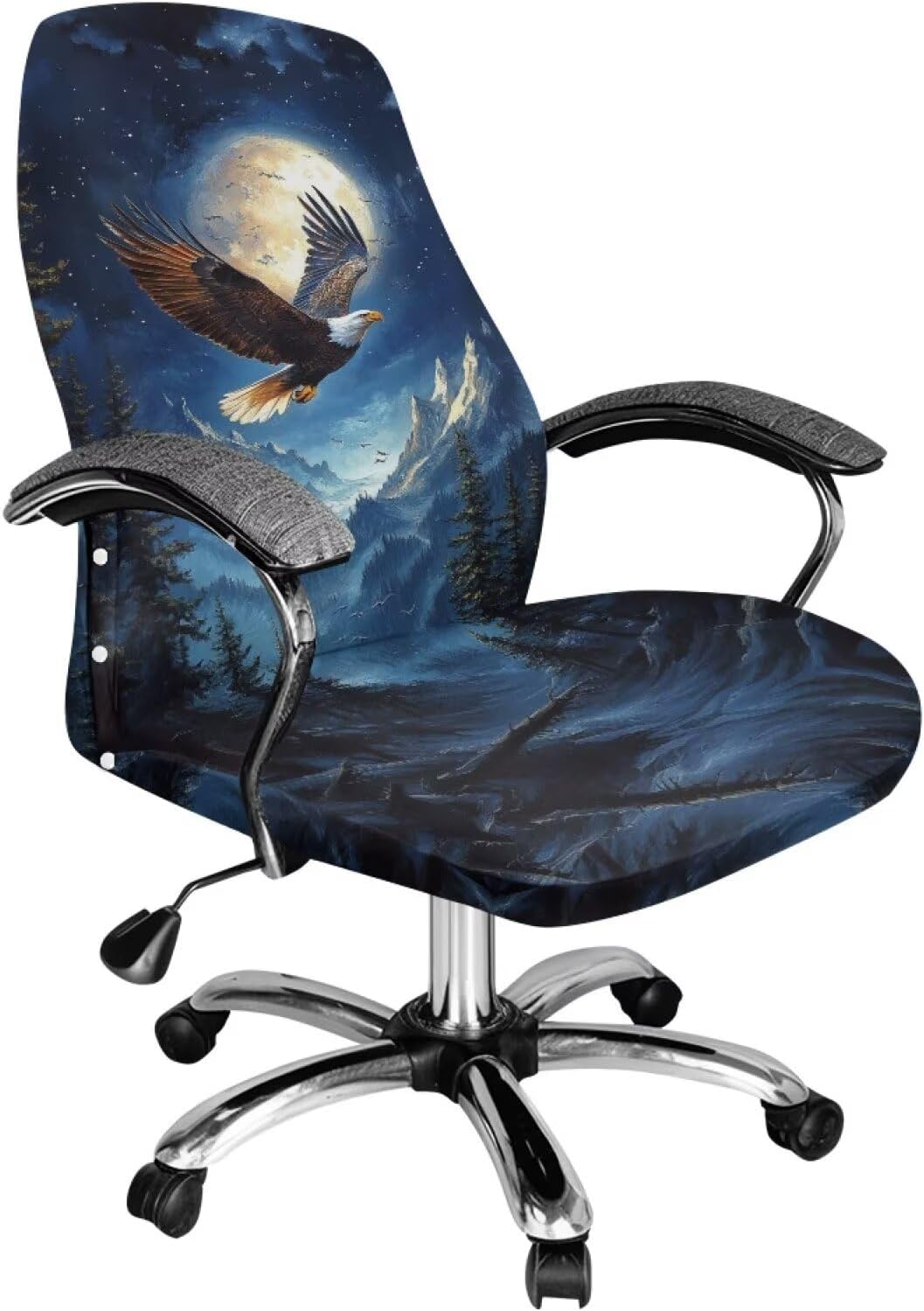 Talayituse Eagle Forest Moon Print Office Computer Chair Covers, Stretchable Rotating Chair Cover Removable Washable Rotating Chair Protective Slipcover, Large