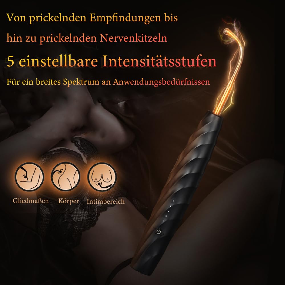 Elektroschocker BDSM Massagestab mit sichtbarem Stromfluss und 4 austauschbare Aufsätze, 5 Modi Elektrostimulation Massagegerät, USB-aufladbar Erotik Sexspielzeug für Männer, Frauen & Paare