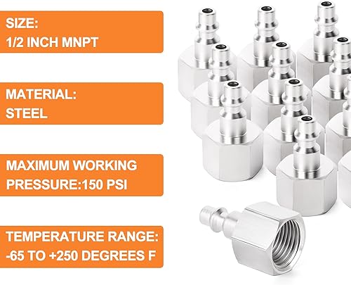 Vista 65 de GASHER 10PCS 1/2-Inch NPT hembra Industrial Air Tool Fitting, 1/2 pulgada de alto flujo neumáticos presión máxima de trabajo 300PSI