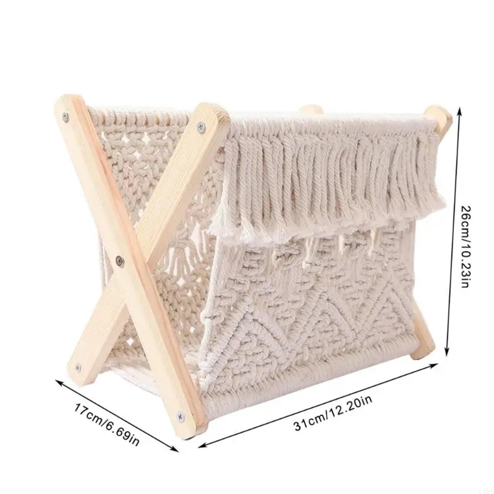 Porte-revues en rotin tissé à la main Panier de rangement tissé en coton, porte-revues pliable tricot Boho Pour magazines, livres