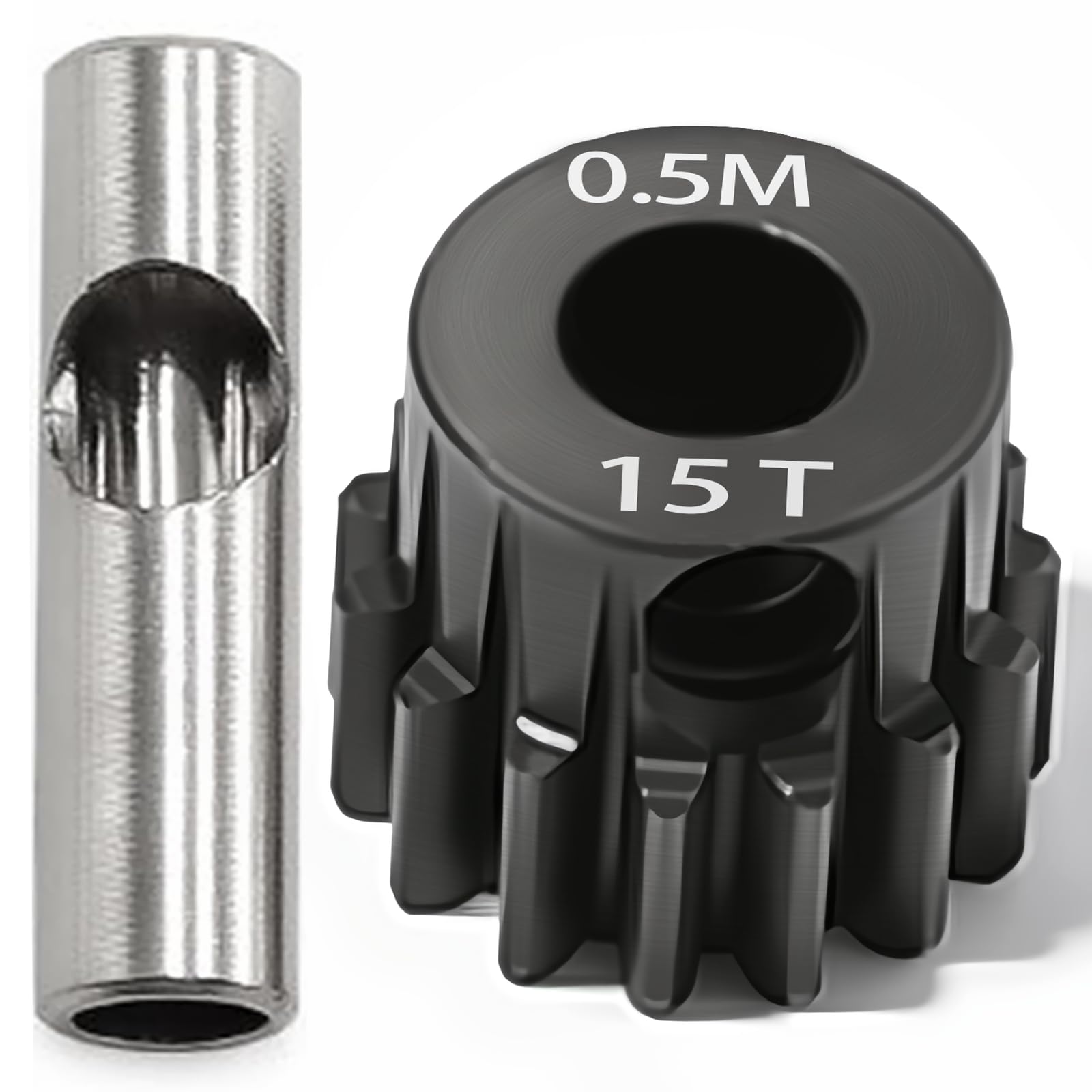 0.5M Pinion Gear 15T Hardened Steel 3.175mm Bore with 2.3mm Adapter, Precision Motor Gear for ARRMA 1/14 Typhon 1/16 Mojave 1/18 Granite, Losi 1/12 NASCAR, 0.5Mod Gear 13T-27T for HOBBYWING Motors