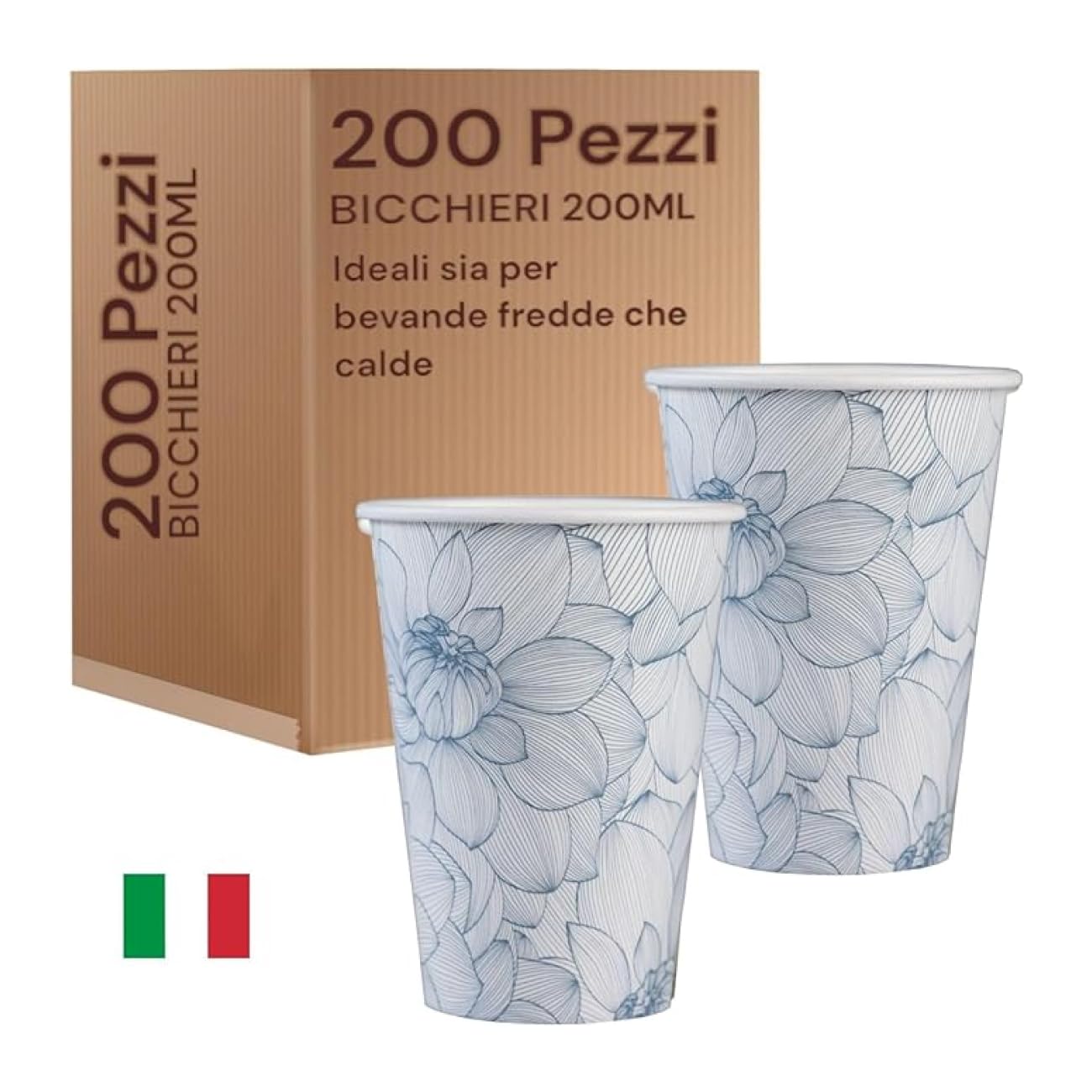 Bicchieri Di Carta Biodegradabili 200ml - Compostabili, Monouso, Per Bevande Calde E Fredde