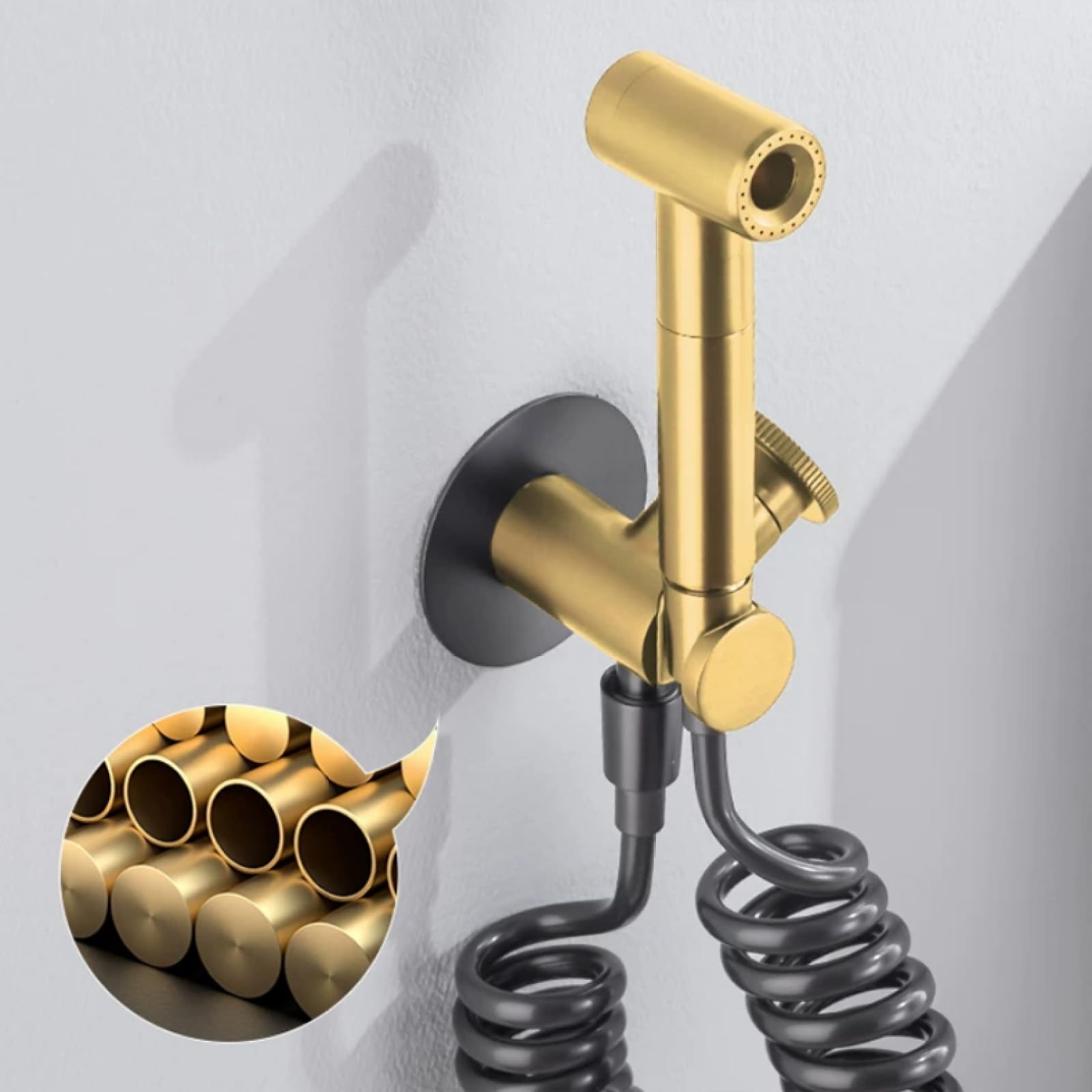 Grifo WC Higienico Kit De Rociador De Inodoro Latón Montado En La Pared con Válvula Mezcladora Agua Caliente Y Fría para Baño,Gris Pistola