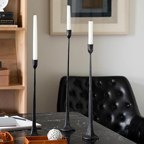 Miniatura 9 de TIED RIBBONS Portavelas Hierro, juego de 3 Portavelas cónicos negros para centro de mesa decorativo moderno, Ganesh Chaturthi, decoración Diwali,