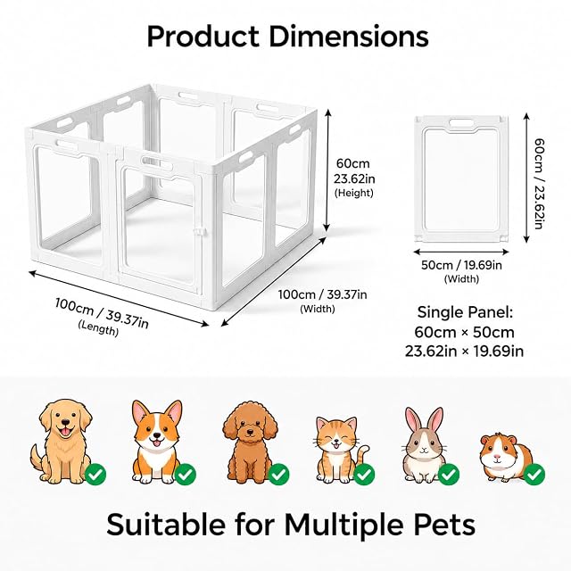 Foto 2 de 8 de Corral acrílico para perros, corral transparente para mascotas para uso en interiores y exteriores