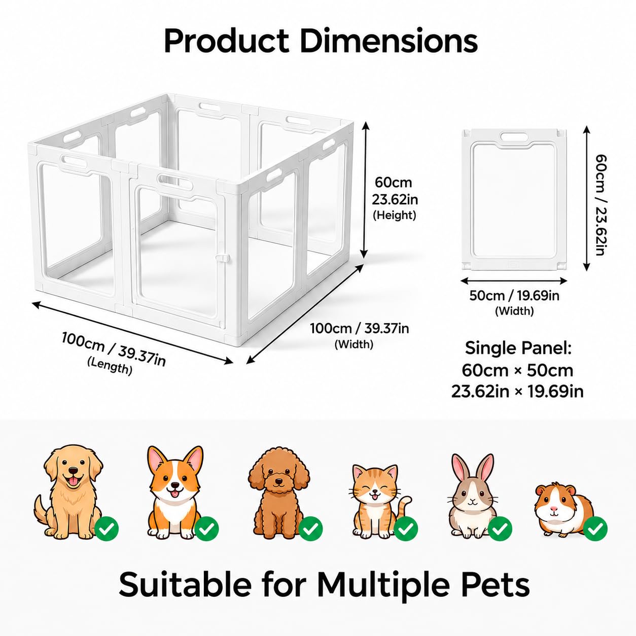 Corral acrílico para perros, corral transparente para mascotas para uso en interiores y exteriores, corral de juego para cachorros, gatos, conejos, hurones, fácil de montar, preferible para perros