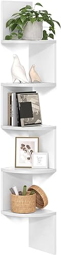 VASAGLE - Estantería de esquina para montaje en pared, estantería flotante de 5 niveles, estantería de esquina para plantas, para dormitorio, salón,