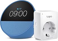 Echo Spot | Azul + Tapo P100MA - Matter Mini Enchufe Inteligente, compatible con Alexa - Kit de inicio de Hogar digital