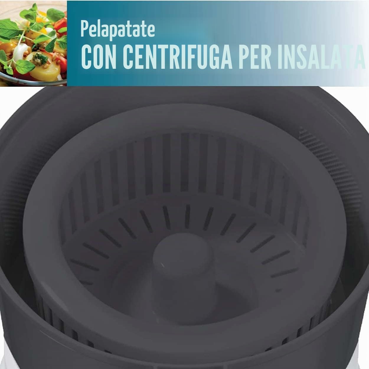 Gastronoma 18220001, pelapatate con centrifuga per insalata, 1 kg, pelapatate elettrico, patate, pelapatate, plastica, nero