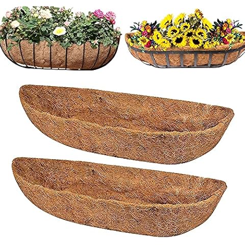 2 Pcs Coco Trough Liner, Coco Liner Trough Half Moon Shaped Planter Liner for Window Box, Garden Flower Pot, Hanging Basket Planter Inserts Wall Trough Planter (2 pcs 30") Cover