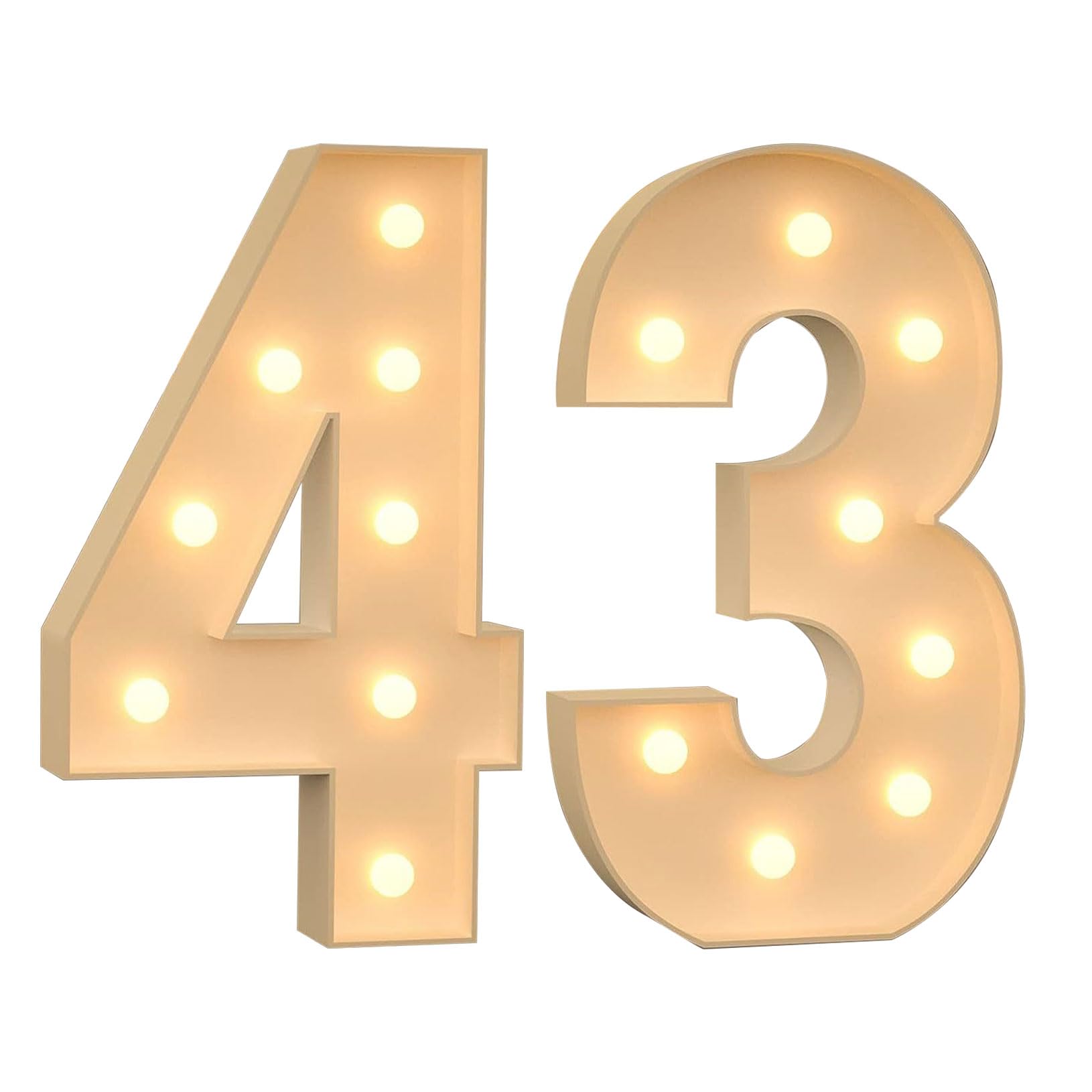 Numeri 43 grandi da 70 cm, con luci a mosaico, luci a LED pre-tagliate, set di pannelli in schiuma per compleanno, Capodanno, anniversario