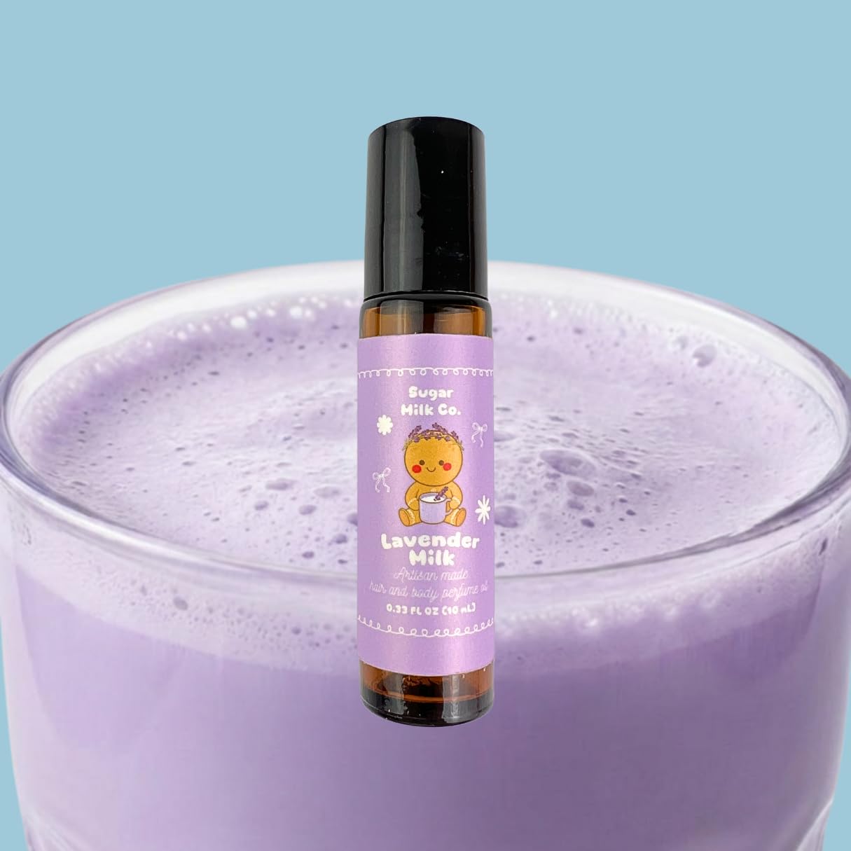 SUGAR MILK CO. Lavender Milk Roll On Perfume Oil, For Women, Alcohol Free Perfume, Body Fragrance, Long Lasting, Lavender Musk, Tonka Bean, Begamot Scent, 10 ML