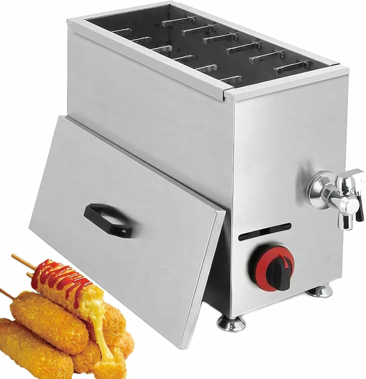 Deep Fryer,21L Automatic Sausage Grill Stove Sticks Fryer,Lpg Gas Commercial Corn Cheese Hot Dog Gas Frying Machine Deep Fryer,Adjustable Temperature~/