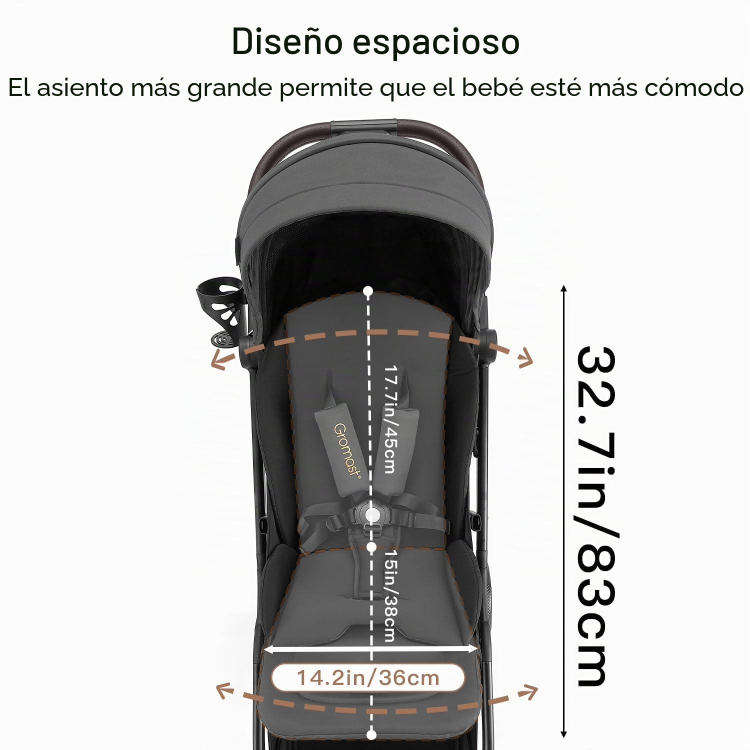 Gromast Cochecito de bebé plegable Gravity, cochecito de viaje portátil con respaldo ajustable y toldo, ligero y protegido contra los rayos UV, plegable automáticamente con una mano, Gris