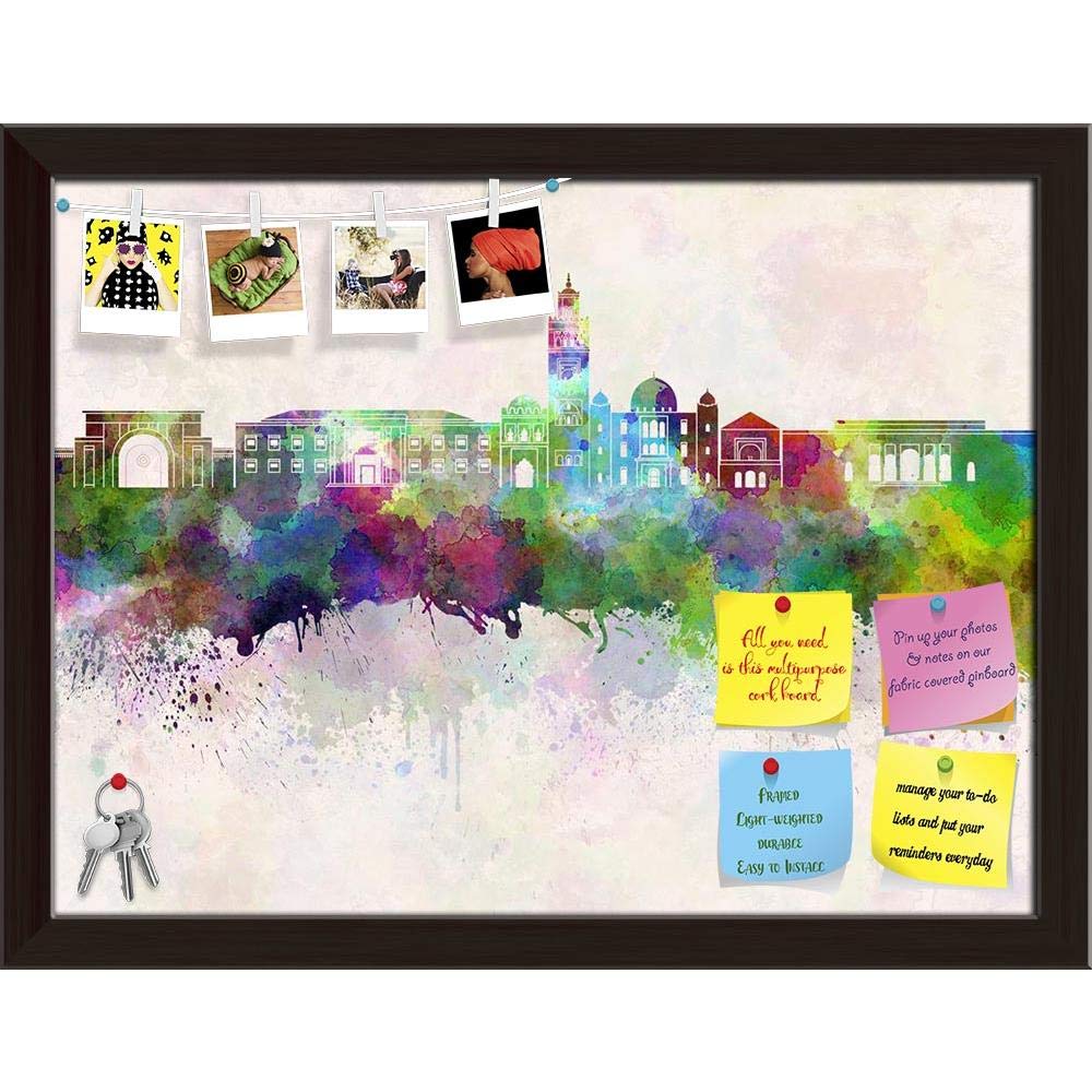 ArtzFolio Marrakesh, Western Morocco | Bulletin Board Notice Pin Board | Vision Soft Board Combo with Thumb Push Pins & Sticky Notes | Dark Brown Frame | 26.3 x 20 inch (67 x 51 cms)