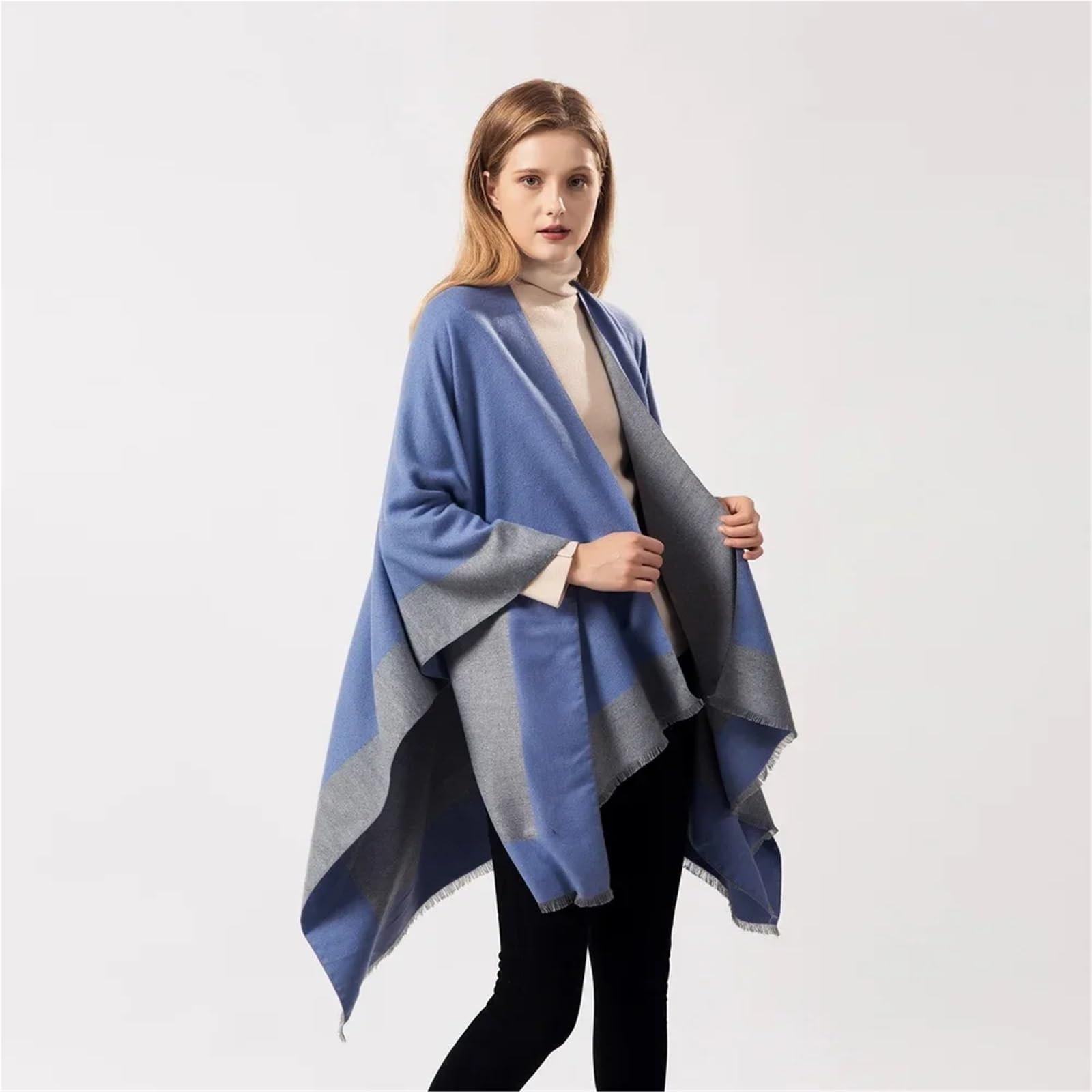 Otoño Invierno Mujer Bufanda versátil cálida Borla Aire Acondicionado habitación Chal Capa Ponchos Capas para Primavera, OtoñO E Invierno
