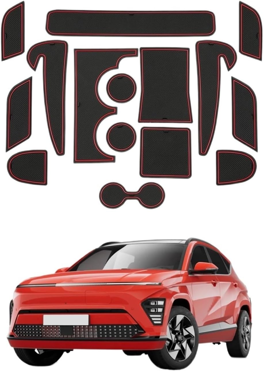 Car Door Groove Mat Compatible with Hyundai Kona SX2 EV Electric 2024 2025 Anti-Slip Door Gate Slot Pats Auto Kona SX2 EV Accessories(Red)