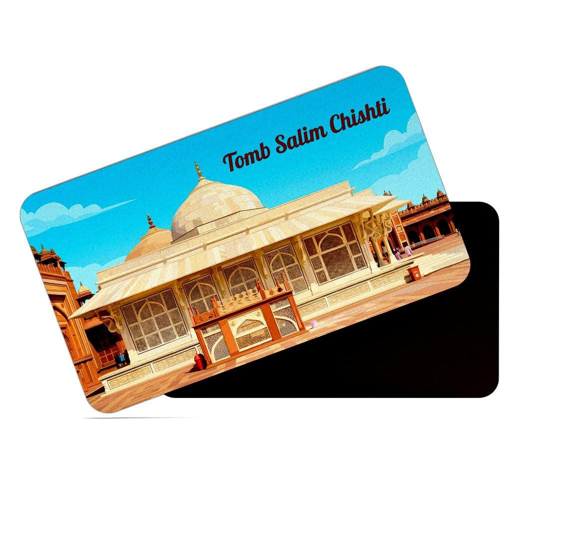 dhcrafts Rectangular Rubber Fridge Magnet/Magnetic Card Multicolor Uttar Pradesh Tomb Salim Chishti Design Pack of 1 (8.6cm x 5.4cm)