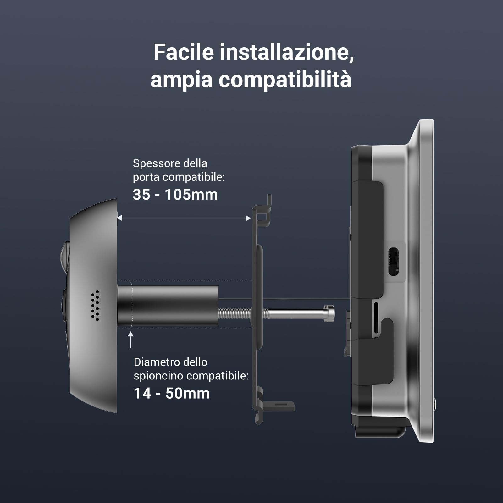 EZVIZ EP4 Spioncino Digitale WiFi 4K con Schermo Touch da 5,5", Batteria 7100mAh, Riconoscimento Facciale AI, Audio Bidirezionale, Visione Notturna, Rilevamento PIR, Supporta MicroSD 512GB, Argento