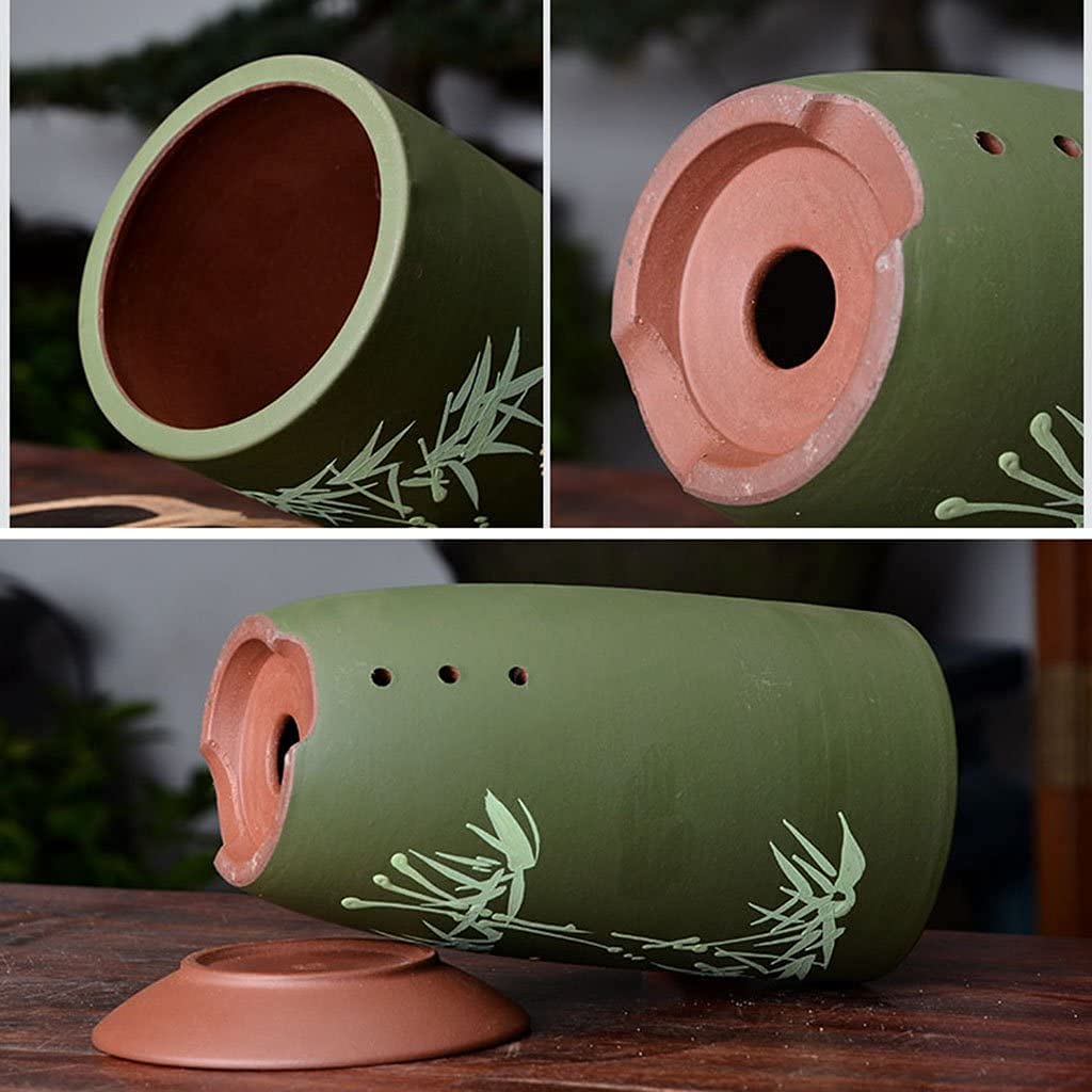 Ceramiczna doniczka z tacą, 20 cm okrągły wewnętrzny pojemnik na rośliny na zewnątrz, bonsai i doniczka na kaktus z otworem drenażowym, chiński styl do domowego ogrodu