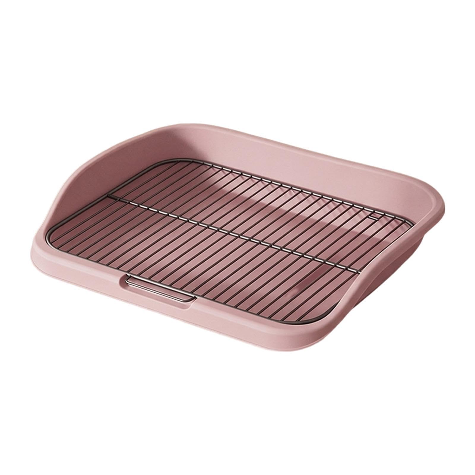 Plateau de toilette pour chien rose avec bac à litière et grille de protection amovible