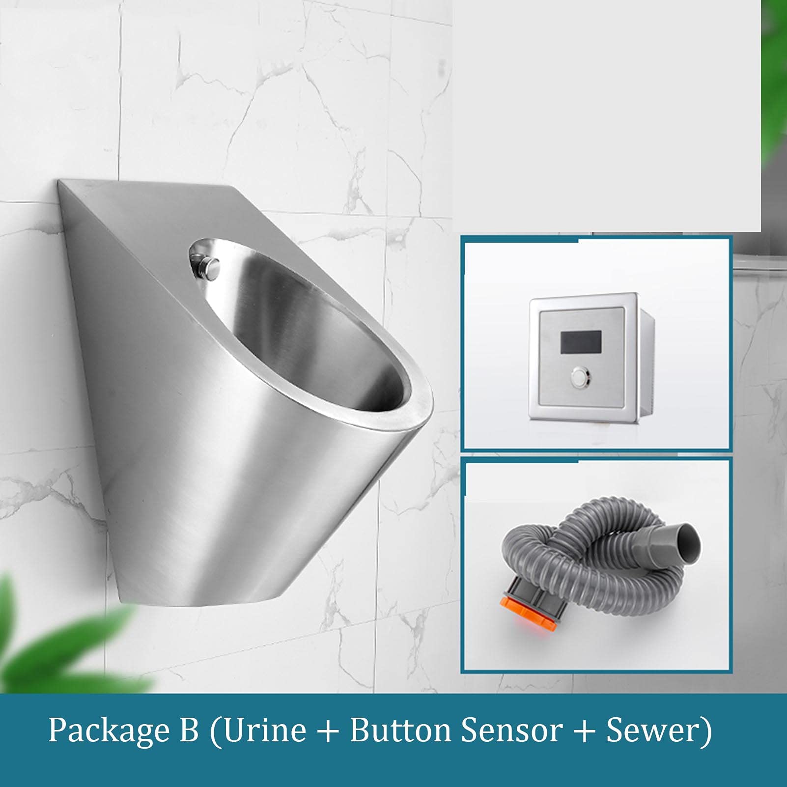 DFEDHF Automatic Induction Urinal 304 Stainless Steel Urinal, Wall-Mounted Male Urinal, Public Toilet Urinal, Small Vertical Toilet, Suitable for Home, Hotel, School(B)