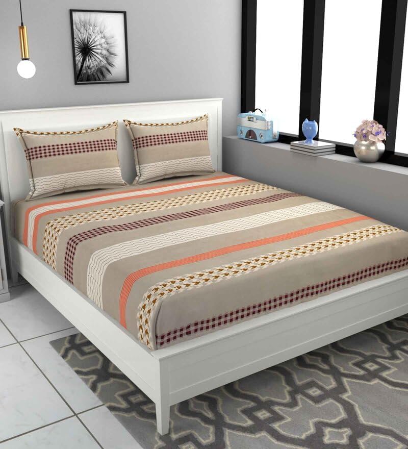 by Pepperfry Premium Microfiber Queen Size Double Flat Bedsheet with 2 Pillow Covers,Double Bed 200 TC Supersoft,Size - 90x100 Inches