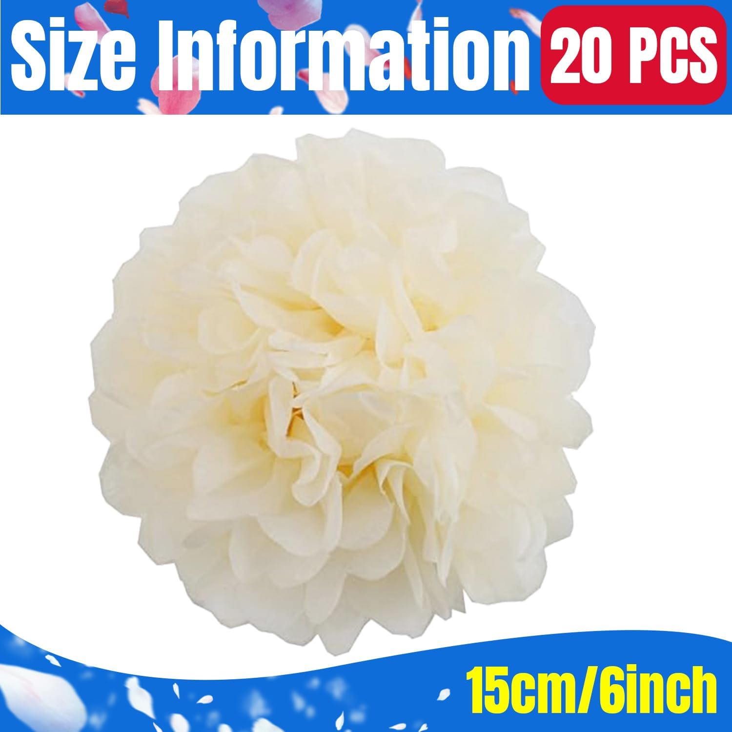 Qimoo 20pcs Beige Paper Pom Poms Decorations, DIY Decorative Tissue Paper Pom-poms Flowers Ball for Party Wedding Outdoor Decoration image 2
