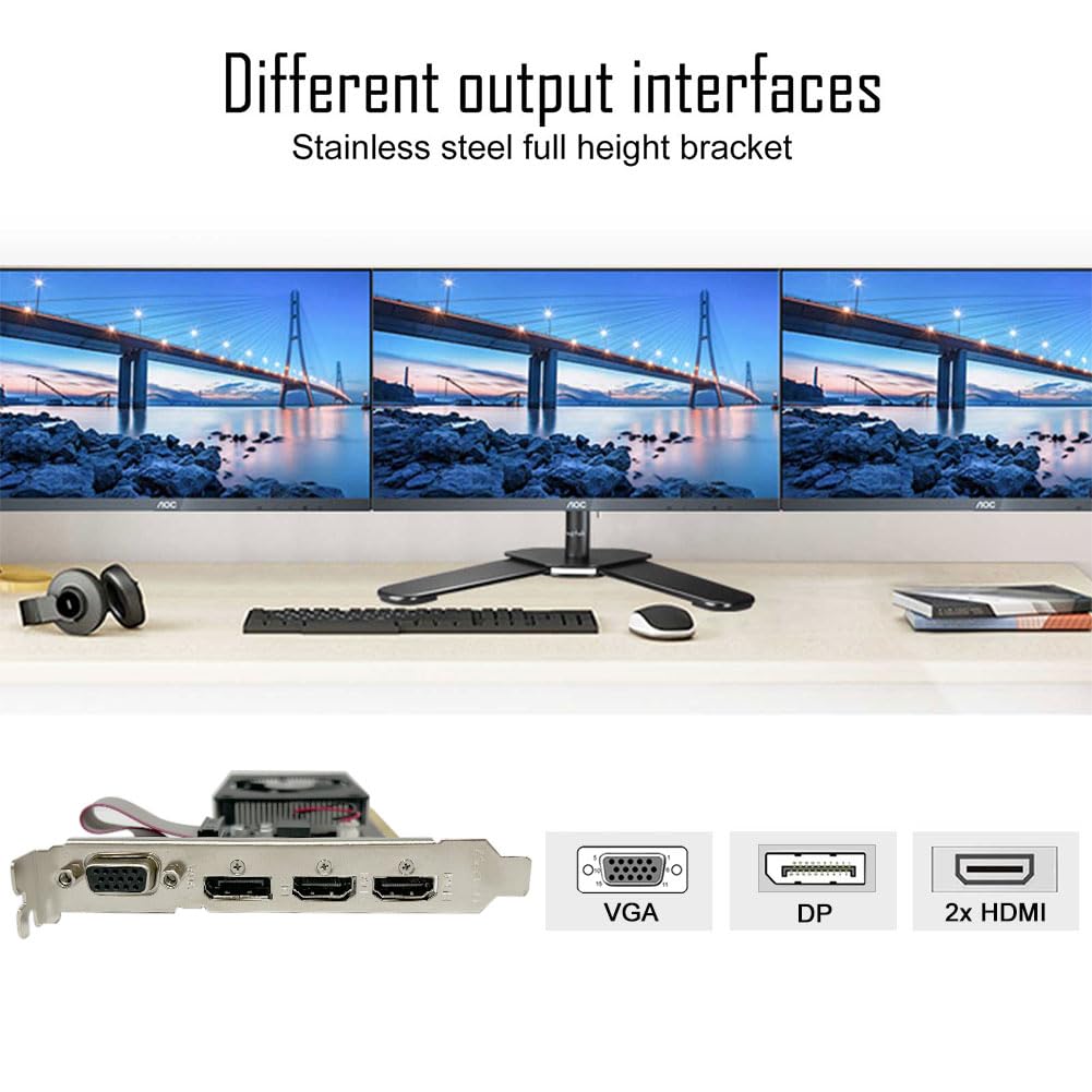 QTHREE GT 730 4G D3 Grafikkarte, 2X HDMI, 1x DVI, 1x VGA, Grafikkarten for PC, GPU, für mehrere Monitore, for Win 7, 8, 10, 11, DirectX 11, 12