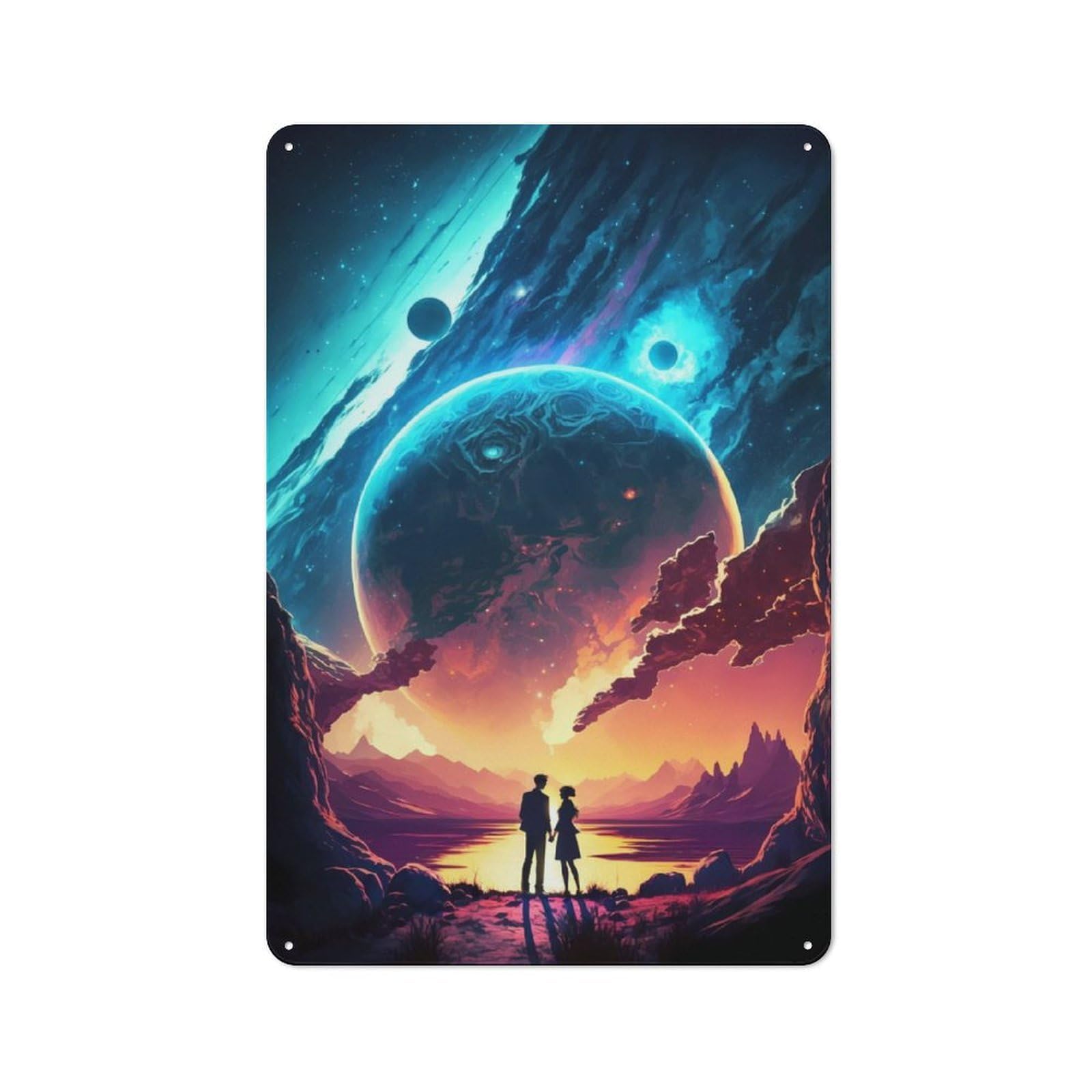 Junmoney Couple On Mars Landscape Retro Tin Wall Plaque 30X20cm For Studio Or Craft Room, Winter Wall Decor For Creative-Space Collectors
