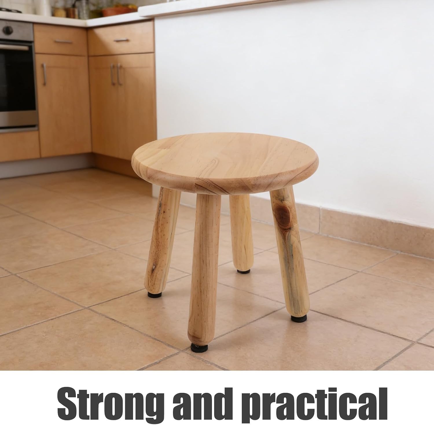 Solid Wood Step Stool: 9.5" Small Round Chair with Four Legged - Rustic Step Stool for Kitchen Bathroom Bedroom Livingroom,Beige