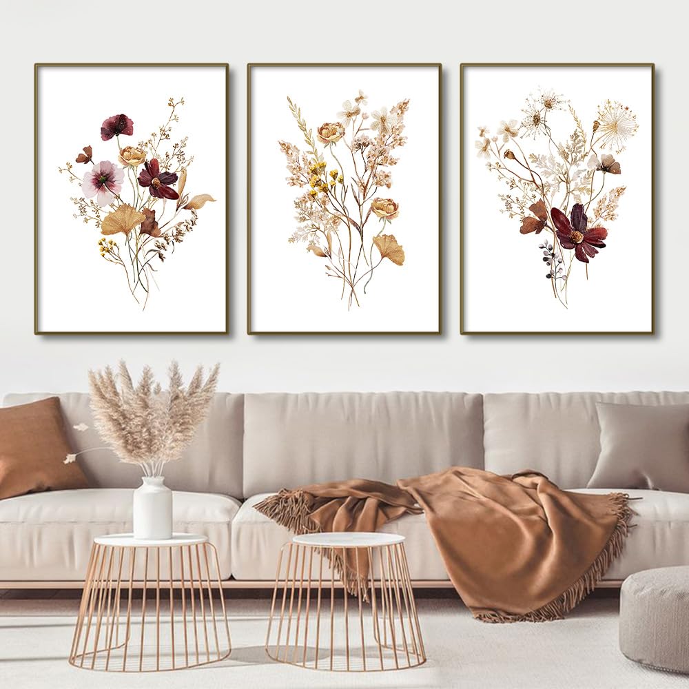 Wbyzac Multicolored Botanical Posters-Boho Wildflower Abstract Watercolor Botanical Posters Wall Art Canvas Painting Print Pictures Living Room Kitchen Home Decoration-60 * 70Cm*3Pcs (No Frame)