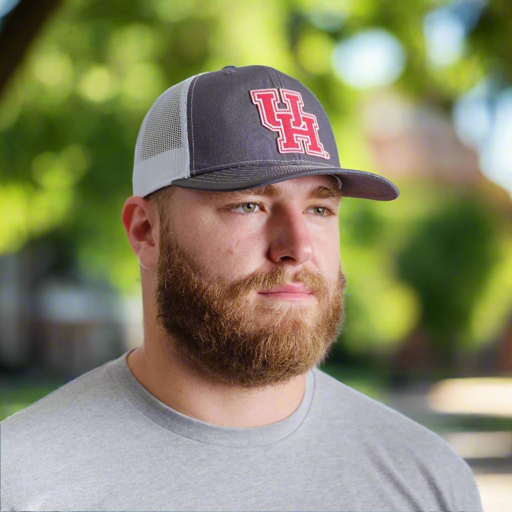 NCAA Collegiate Custom Embroidered Patch Charcoal and White Trucker Hat with Snapback Closure